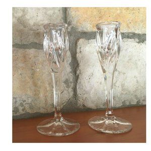 Lot of 2 Gorham Lead Crystal Star Blossom Taper Candlesticks Candle Holders